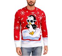 Demegimi Hommes Pulls de Noël Manche Longue Pull Imprimé Pingouins Sweat à Tricoté Drôle de Noël pour Hommes Molletonnés Imprimé Créatif Col Rond Pull Homme Manches Longues