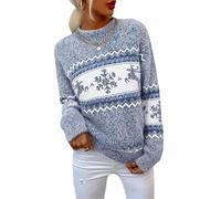 Demegimi Pull Noël Femme à Manches Longues Col Rond Sweat de Noël Femme Hiver avec Motif Flocon de Neige Christmas Sweater Décontracté Cadeau Festif