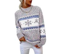 Demegimi Pull Noël Femme à Manches Longues Col Rond Sweat de Noël Femme Hiver avec Motif Flocon de Neige Christmas Sweater Décontracté Cadeau Festif
