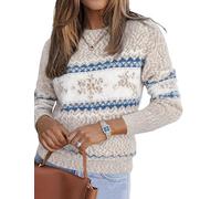 Demegimi Pull Noël Femme à Manches Longues Col Rond Sweat de Noël Femme Hiver avec Motif Flocon de Neige Christmas Sweater Décontracté Cadeau Festif