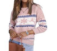 Demegimi Pull Noël Femme à Manches Longues Col Rond Sweat de Noël Femme Hiver avec Motif Flocon de Neige Christmas Sweater Décontracté Cadeau Festif