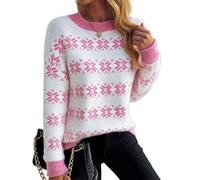 Demegimi Pull Noël Femme Christmas Sweater à Manches Longues Col Rond Sweat de Noël Femme Hiver avec Motif Flocon de Neige