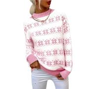 Demegimi Pull Noël Femme Christmas Sweater à Manches Longues Col Rond Sweat de Noël Femme Hiver avec Motif Flocon de Neige