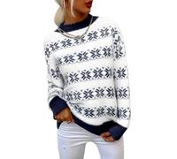 Demegimi Pull Noël Femme Christmas Sweater à Manches Longues Col Rond Sweat de Noël Femme Hiver avec Motif Flocon de Neige