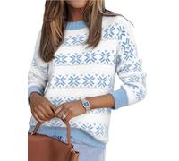 Demegimi Pull Noël Femme Christmas Sweater à Manches Longues Col Rond Sweat de Noël Femme Hiver avec Motif Flocon de Neige
