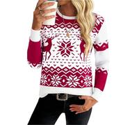 Demegimi Pull Noël Femme Pulls Molletonnés Hiver Noël Femme Col Rond Pull Femme Manches Longues Décontracté Sportif Imprimé Flocon de Neige