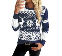 Demegimi Pull Noël Femme Pulls Molletonnés Hiver Noël Femme Col Rond Pull Femme Manches Longues Décontracté Sportif Imprimé Flocon de Neige