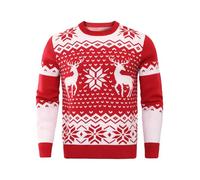 Demegimi Pull Noël Homme Pulls Molletonnés Hiver Noël Homme Col Rond Pull Homme Manches Longues Décontracté Sportif Imprimé Flocon de Neige