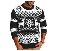 Demegimi Pull Noël Homme Pulls Molletonnés Hiver Noël Homme Col Rond Pull Homme Manches Longues Décontracté Sportif Imprimé Flocon de Neige