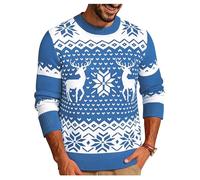 Demegimi Pull Noël Homme Pulls Molletonnés Hiver Noël Homme Col Rond Pull Homme Manches Longues Décontracté Sportif Imprimé Flocon de Neige