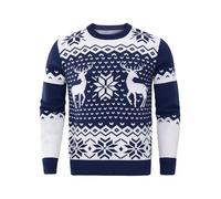 Demegimi Pull Noël Homme Pulls Molletonnés Hiver Noël Homme Col Rond Pull Homme Manches Longues Décontracté Sportif Imprimé Flocon de Neige