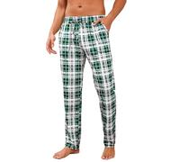 Demegimi Schlafanzughose Herren Lang Baumwolle Karierte Pyjamahose Schlafhose Loungewear Pyjama Hose mit Taschen Freizeithose für Männer