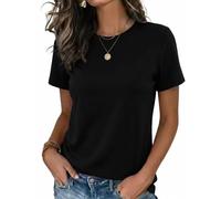 Demegimi T Shirt Femme Col V Manches Courtes Basique Leger Haut Ample Ete | Top Femme Chic - Blouse Ete - Loisirs Plage Maison Bureau - Tissu Doux Respirant - Printemps Ete Femme S-XXL