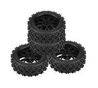 Demeras Pneus de Voiture RC Pneu en Caoutchouc Jante de Roue Course pneus de véhicule Tout-Terrain pour 1/10 échelle RC Chenille Voiture Tout-Terrain 4 pièces/Ensemble(Noir)