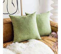 Demetex Lot de 2 housses de coussin d'été en lin naturel pour canapé, banc, chaise à domicile, bureau - 45 x 45 cm, vert sauge