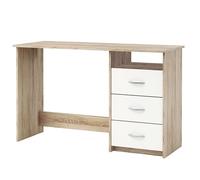 Bureau droit Demeyere 101000 Aristote Bureau avec Niche/3 Tiroirs Panneau de Particules Chêne Brossé/Blanc Perle 123 x 50,1 x 76,5 cm