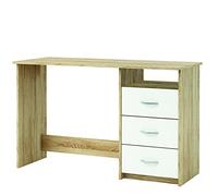 Bureau droit Demeyere 101000 Aristote Bureau avec Niche/3 Tiroirs Panneau de Particules Chêne Brossé/Blanc Perle 123 x 50,1 x 76,5 cm