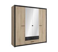 Demeyere Armoire COLORADO décor chêne et noir 4 portes 2 tiroirs miroirs L198×H203,1×56,6 cm