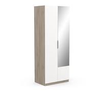 Demeyere Armoire avec Miroir & Penderie 2 Portes 1 Niche Moderne - Coloris Chêne Kronberg & Blanc Mat - 79,4 x 51,1 x 203 cm