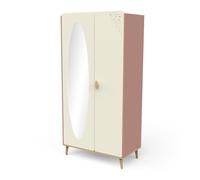 Demeyere Armoire Chambre Enfant avec Grand Miroir Rose et Blanche - Dressing Enfant 94x50x190cm 1 Penderie, 2 Etagères et 2 Portes - Peinture Non Toxique - Fabriquée en France