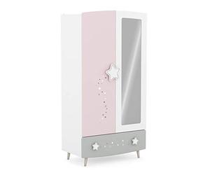 Demeyere Armoire Chambre Enfant - Poignée en Etoile et Décor à Paillettes - Dressing Enfant avec Barres de Penderie et Etagères - Peinture Non Toxique
