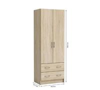 Demeyere Armoire - Décor Chene Brossé - 2 Portes Et 2 Tiroirs - Classique - Chambre - L 61 Cm - Dual Marron