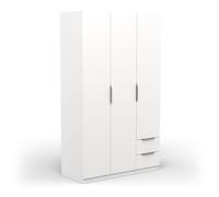 Demeyere Armoire Dressing avec Penderie Moderne 3 Portes 2 Tiroirs 4 Niches - Coloris Blanc Mat-119, Bois d'ingénierie, Gris, 119,4 x 51,1 x 203 cm