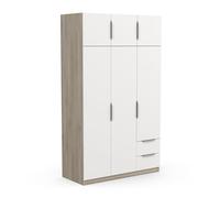 Demeyere Armoire Dressing avec Penderie Moderne 6 Portes 5 Etagères 2 Tiroirs - Coloris Chêne Kronberg & Blanc Mat - 119,4 x 51,1 x 203 cm