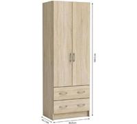 DEMEYERE Armoire -Reproduction chene brossé - 2 portes et 2 tiroirs - Classique - Chambre - L 61 cm - DUAL