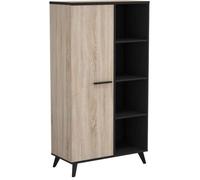 DEMEYERE Bibliothèque 1 porte + 4 niches - Chêne brossé et mélamine noire - L 83 x P 39,2 x H 153,9 cm - WAYNE