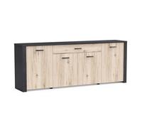Demeyere Buffet Enfilade, 82 x 216 x 42 cm, 4 Portes et 1 Tiroir, en Bois Recomposé Couleur Chêne et Ebène Noir, Meuble Rangement Entrée, Cuisine ou Salle à Manger