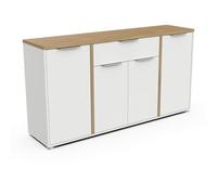 Demeyere Buffet Moderne 4 Portes & 1 Tiroir - Style Scandinave - Coloris Blanc Mat & Chêne Hamilton - 160,7 x 39,6 x 85,6 cm