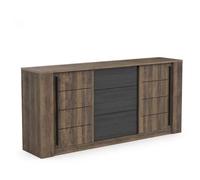 Demeyere Buffet Original 2 Portes & 3 Tiroirs - Style Industriel - Coloris Bois Brûlé & Noir Charbon - 200 x 90 x 45 cm
