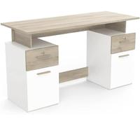Bureau avec rangements - PLATON - Chêne / blanc mat - L134,8 x P55 x H76,4 cm - DEMEYRE