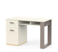 Bureau Blanc et Gris avec Tiroir Silencieux, Deux Niches et 2 Crochets Latéraux - Bureau Enfant ou Adulte Fonctionnel 120x77x60 cm