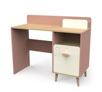 Demeyere Bureau Enfant Fille 1 Porte et 1 Niche Rose et Blanc - Petit Bureau 107x45x88cm - Peinture Non Toxique - Meuble de Chambre d’Enfant Fabriqué en France - Gamme Suzie