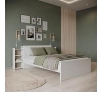 Demeyere Cadre De Lit 140x200 en Bois avec Tête De Lit Moderne & Modulable - Coloris Blanc Mat - Chambre pour Adulte Clyde - 207,4 x 145 x 90 cm