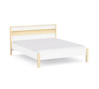 Demeyere Cadre de Lit 160x200 cm Blanc et Décor Bois avec Tête de Lit Intégrée - Lit Double Queen Size Confortable - Fabriqué en France