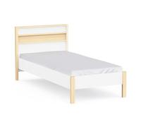 Demeyere Cadre de Lit 90x190 cm Blanc et Décor Bois avec Tête de Lit Intégrée - Lit Simple à la Taille Adaptable : Peut Accueillir Un Matelas 90x200 cm - Fabriqué en France