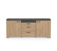 Enfilade AUSTIN - 2 portes + 3 tiroirs - Décor chêne Hamilton et Sidewalk - L 203,8 x P 42 x H 87,8 cm - DEMEYERE