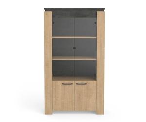 Demeyere CaliCosy Vaisselier 2 Portes Vitrées et 2 Portes Pleines- Mélaminé Chêne Kronberg- Fabrication Française- Style Contemporain- pour Salon, Salle à Manger- L98 cm x l42 cm x H147,50 cm