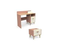 Demeyere CBA - Bureau + Table de Chevet + Lot de 2 Meubles Chambre Enfant Gamme Suzie - Couleurs Rose, Blanc, Sérigraphie Etoiles Dorées - Made in France - Peinture Non Toxique