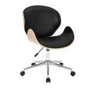 Demeyere Chaise Moderne De Bureau Pivotante en Cuir Et en Bois - Style Scandinave - Coloris Chêne Clair & Noir - 60 x 84/94 x 64 cm