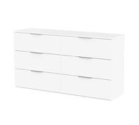 Demeyere Commode 151 x 44 x 81 cm, 6 Tiroirs de 14,6 cm de Haut, en Bois Recomposé Couleur Blanc Mat, Sobre et Elegante