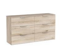 Demeyere Commode 151 x 44 x 81 cm, 6 Tiroirs de 14,6 cm de Haut, en Bois Recomposé Couleur Chêne Kronberg, Sobre et Elegante