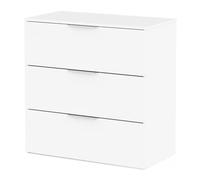 Demeyere Commode 80 x 41 x 81 cm, 3 Tiroirs de 14,6 cm de Haut, en Bois Recomposé Couleur Blanc Mat, Sobre et Elegante