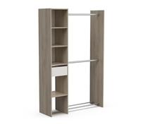Demeyere Dressing Ouvert Modulable en Bois avec Double Penderie, Colonne De Rangement et Rangement pour Chaussures - Coloris Chêne Kronberg et Blanc Mat - 118 x 183 x 40 cm