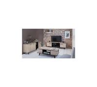 Ensemble Meuble Tv Table Basse Buffet Wayne - Mélaminé - Style Scandinave - Chêne Brossé Et Noir Beige