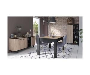 DEMEYERE Ensemble séjour Enfilade + Table haute + Vitrine - Décor chêne brossé - WAYNE