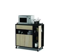 Demeyere Indus Desserte 2 Portes 4 étagères 1 Tablette Micro-Ondes, Bois, Chêne Brut/Noir